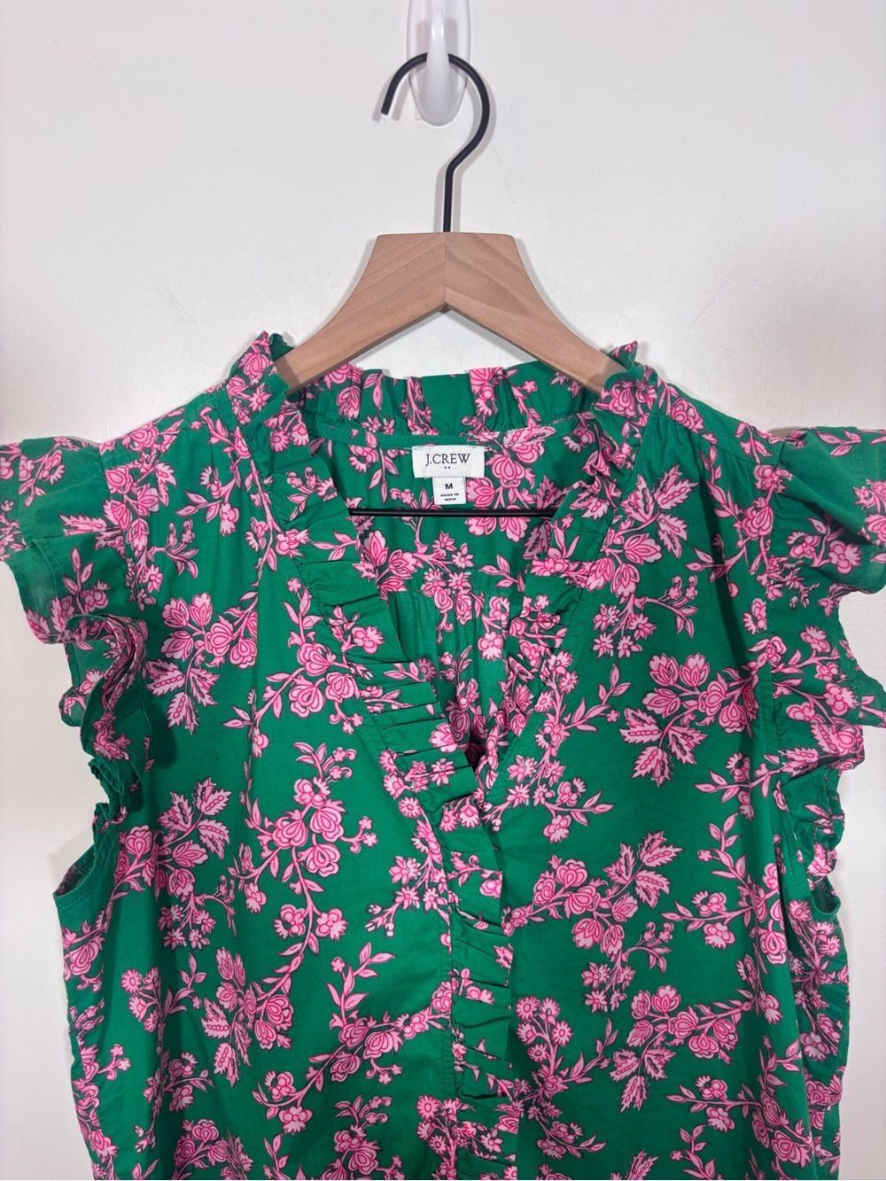 J.Crew Sleeveless ruffle top floral button up cotton medium - Picture 3 of 12